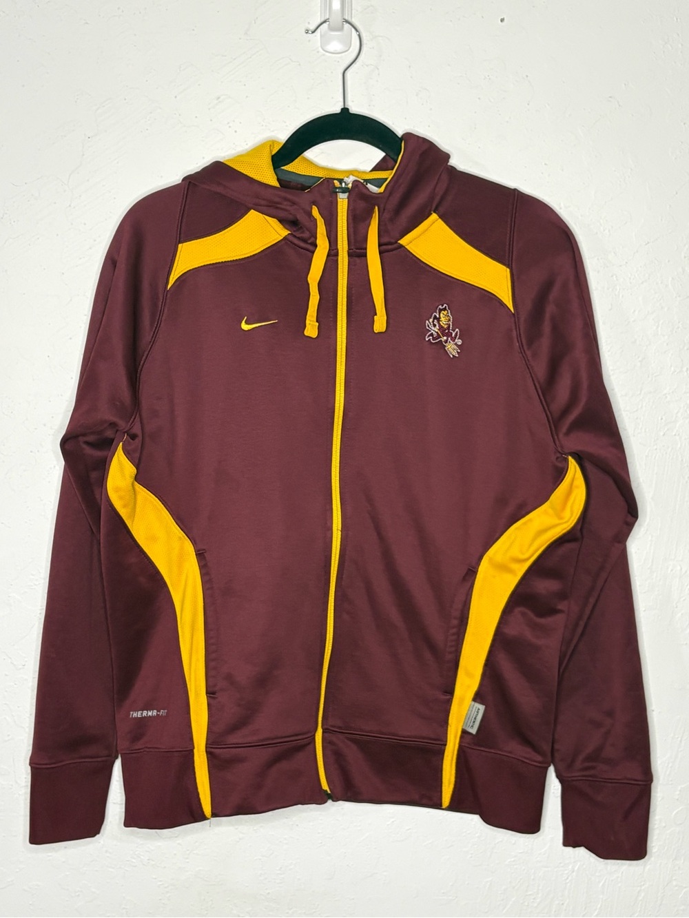 Arizona State Sun‎ Devils Nike Sz Large Team Full Zip Jacket Maroon Gold Hooded